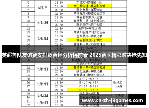 英超各队友谊赛安排及赛程分析提前看 2025赛季精彩对决抢先知